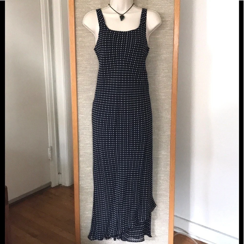 Maxi dress Navy + White asymmetrical hem size Small - Picture 10 of 13